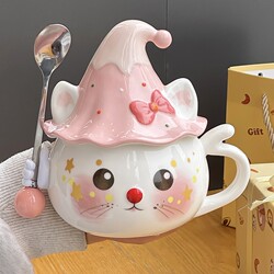 Mug for Girls with High Aesthetic Value, Ghostly Office Water Cup, Birthday Gift, Particularly Beautiful Cat Ceramic Mug