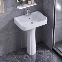 Household Ceramic Pedestal Basin Washbasin Integrated Floor-Standing Washbasin Bathroom Sink for Small Apartments