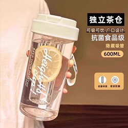 High-Temperature Resistant Water Cup for Girls, New 2026 Stylish Straw Cup, Portable Tea-Water Separation Plastic Cup for Students, Unisex