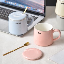 Simple Mug with Lid and Spoon, Modern Business Office Ceramic Cup, Men's Home Breakfast Coffee Cup, Nordic Style