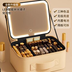 Large Capacity Makeup Brush Storage Bag with Mirror and Led Light, Portable and Professional Travel Suitcase for Women, 2026 New Model