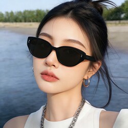 Retro Cat-Eye Sunglasses for Women, Sun Protection, High-End Style, 2026 New Model, Oval, Prescription, Polarized, Black Sunglasses