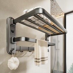 Suction Cup Towel Rack Bathroom Storage Rack No-Drill Bath Towel Holder Toilet Washroom Integrated Hanging Rack Set
