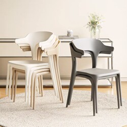 Plastic Dining Chair for Home Use, Modern Minimalist Dining Room Table and Chair, Commercial Use, Backrest Stool, Horn Chair, Long Sitting Comfort, Office Soft Cushion