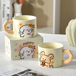 Line Drawing Photo Mug of a Puppy, High Aesthetic Value, Heat-Resistant Breakfast Mug, Microwave-Safe Couple's Mug, Ceramic Mug, Cartoon