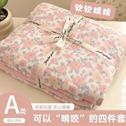 Class a Maternal and Infant Grade Double-Layer Gauze Four-Piece Set, New Style Quilt Cover, Bed Sheet Three-Piece Set, 4-Piece Student Dormitory Fitted Sheet Set