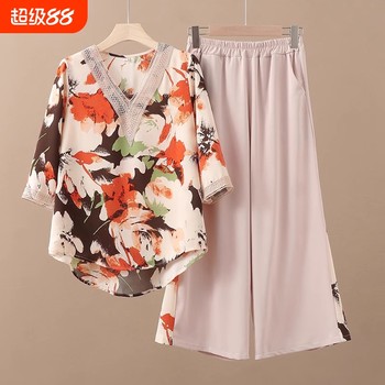 Mom's new summer chiffon shirt two-piece set