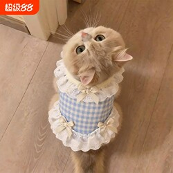 Cat Clothes Spring and Summer Lace Plaid Princess Dress New Breathable Gold Gradient Layered Anti-Shedding Pet Clothing