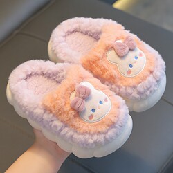 Winter Children's Cotton Slippers for Boys and Girls, Warm, Non-Slip, Fleece-Lined, Parent-Child Matching, Closed-Back, for Toddlers and Kids, Plush Cotton Slippers