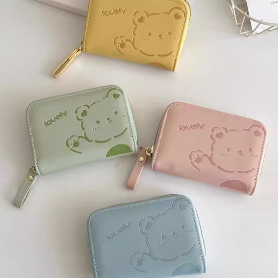
Card bag 2025 new student portable zipper cartoon multi-card cute card cover coin wallet bear girl certificate