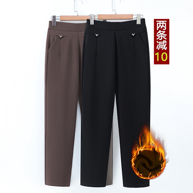 Mom's high-waisted pants for middle-aged and elderly women's spring, autumn and winter straight casual pants plus velvet thick trousers new fashion style