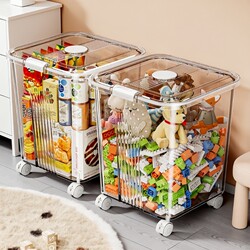 Toy Storage Box, Storage and Organization Magic Tool, Children's Household Large-Capacity, High-Appearance, Fully Transparent, Movable with Wheels