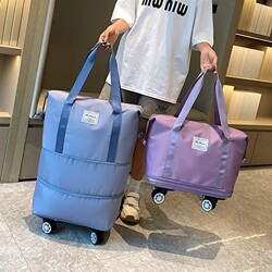 Travel Bag with Universal Wheels for Women, Large Capacity, Lightweight, Foldable Shopping Luggage Bag with Pull Rod