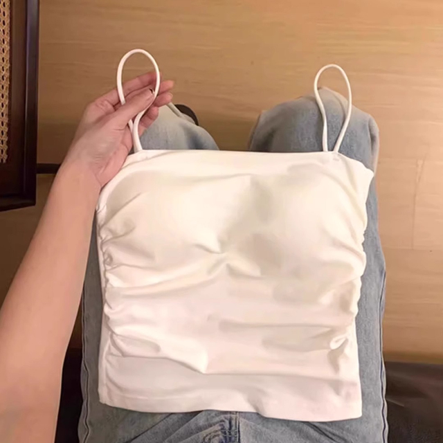 Spring and summer white pure desire style with chest pad small suspender vest for women with beautiful back and inner wear outside, unique exquisite top