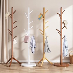 Solid Wood Coat Rack with Bag Hanger, Floor-Standing for Bedroom and Living Room, Simple Standing Hat Rack for Home Entryway