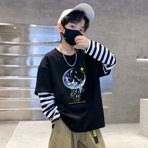 
Boys' pure cotton long-sleeved T-shirt spring and autumn new children's autumn tops medium and large children's clothing fake two-piece bottoming shirt trendy