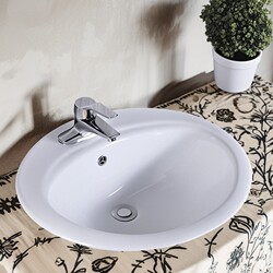 Three-Hole Vintage Ceramic Countertop Basin for Bathroom Sink, Washbasin, Face Wash Basin, No-Drill Installation, Deep Model