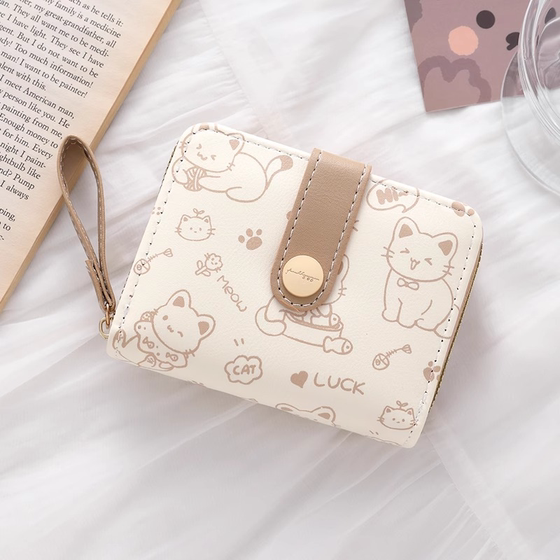 Women's high-value cartoon wallet short thin small folding student ID wallet card bag cute 2025 change