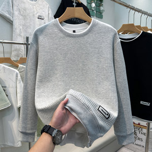 
Men's sweatshirt winter casual hoodless fake two-piece t-shirt bottoming shirt American men's early autumn inner wear