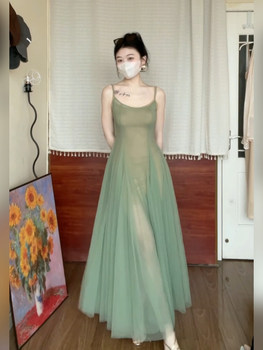 
French gentle style backless mesh suspender skirt