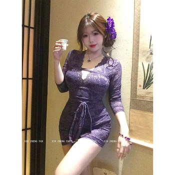 A slightly fat mm light mature purple lace dress