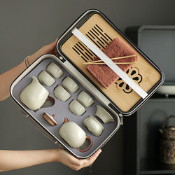 Beige Ru Kiln Travel Tea Set Outdoor Portable Tea Drinking Set 2025 New Model Gaiwan Tea Cup Teapot Gift Set