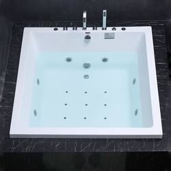 Square Built-In Large Bathtub, Acrylic Double-Person Household Massage Constant Temperature Hotel Simple Bathtub for Small Apartments