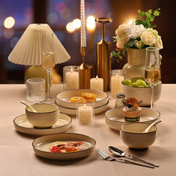 2025 Bowl and Plate Set, High-Quality Household Tableware Set, Underglaze Color, Cute Cream Style Ceramic Bowls, Plates, Chopsticks, Gift