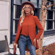 Amazon 2024 European and American autumn and winter leisure cross -border women's fashion trend pure color semi -high -necked long -sleeved fake two shirt women