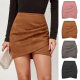 3 Amazon suede solid color hip-pack skirt autumn and winter pile pleated irregular zipper short skirt cross-border women's clothing 712

