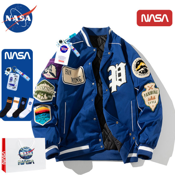 NASA American baseball jacket Men's autumn and winter new loose and thick couple student flying jacket cotton jacket tide