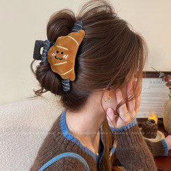 Cartoon Plush Croissant Hair Clip for Women 2025 New Style Hairpin Cartoon Shark Clip High-End Autumn and Winter Hair Accessory