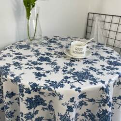 ins Korean retro floral blue tablecloth rectangular table student cotton linen girl heart fabric picnic mat French custom