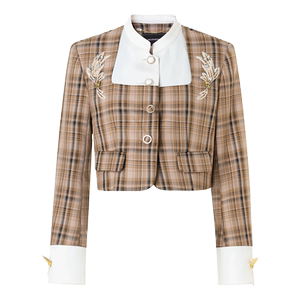 
[Ole] MAXRIENY retro plaid satin deconstructed jacket Maillard wear
