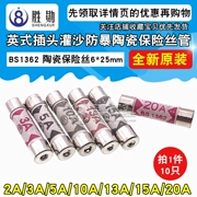 BS1362 Anh cắm ống cầu chì gốm chống bạo động chứa đầy cát 3A 5A 10A 13A 15A 6*25mm