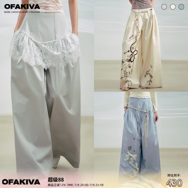 OfAkiva'All Things to Do's Full Cotton Fish Bone High Waist Pleated Printed Wide Legs