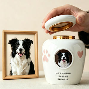 
Ceramic pet ashes jar, sealed and moisture-proof dog and cat memorial jar, photo personalized funeral supplies