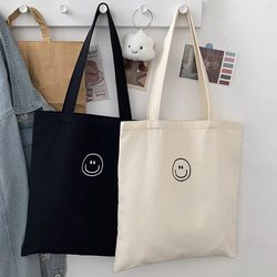 Casual Japanese Style Style Cute Smiling Face Canvas Bag, Versatile for Male and Female College Students, One-Shoulder Bag for Class and Books, Environmentally Friendly Bag