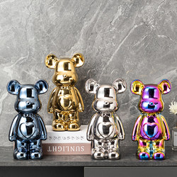 Electroplated Heart-Shaped Bear Figurine Ceramic Craft with Minor Flaws, Suitable for Wine Cabinet, Entryway, Office, European-Style Bear Decoration for Living Room