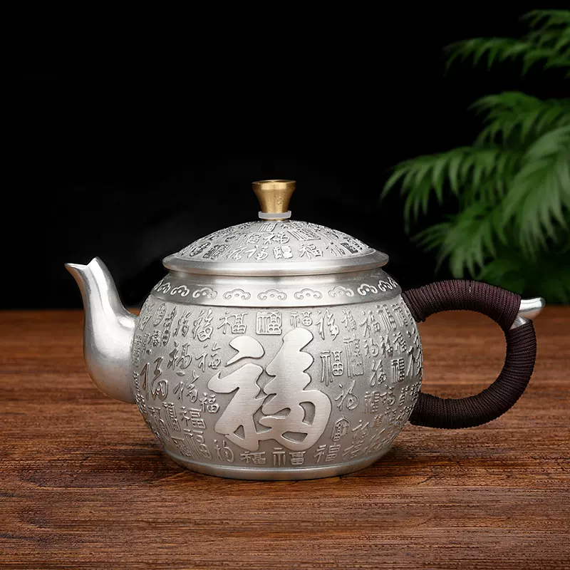 千墘純錫茶壺百福茶具套組徹泡茶壺中式家用功夫茶具茶杯泡茶壺-Taobao
