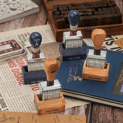 2 Options Available: Zakka Vintage Wooden Handle Date Stamp, Creative Planner Roller Stamp with Base, DIY Tool Roller for Daily Journaling, Calendar, Creative Perpetual Calendar for Check-Ins