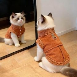 Cat Clothes Autumn and Winter Warm Vest Golden Tabby Ragdoll British Shorthair Kitten Pet Puppy Leash Vest