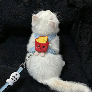 猫咪牵引绳可爱薯条玩偶胸背遛猫绳宠物狗狗外出专用防挣脱遛狗绳