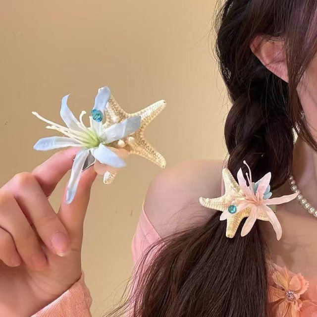 2025 new flower starfish hair clips on the seaside photo exquisite headdress sweet super fairy versatile women side hair clips for women
