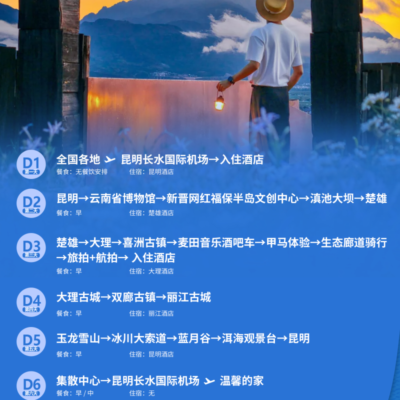 【2-8人拼小团】云南旅游昆明大理丽江6天跟团游导兼司含机票