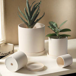 Modern Minimalist Straight Flower Pot Ceramic Breathable Nordic Style Indoor Living Room Balcony Office Desktop Clay with Stand