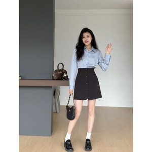 
Zhang Azing [Blues Style] Fake two-piece contrasting French commuter blue striped splicing high-waist dress