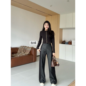 
Zhang Azing [Contouring Leather Pants] New Velvet Versatile Slim Fit Top Stretch High Waist Straight Leg Leather Pants