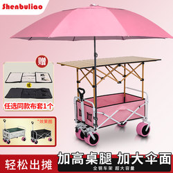 Outdoor Camping Cart, Night Market Stall-Specific Small Push Cart, Commercial Mobile Sausage Grill Folding Table, Portable Trailer