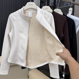 
LU style double-sided velvet wool silk protein warm stand-up collar double zipper waist slimming small heater jacket